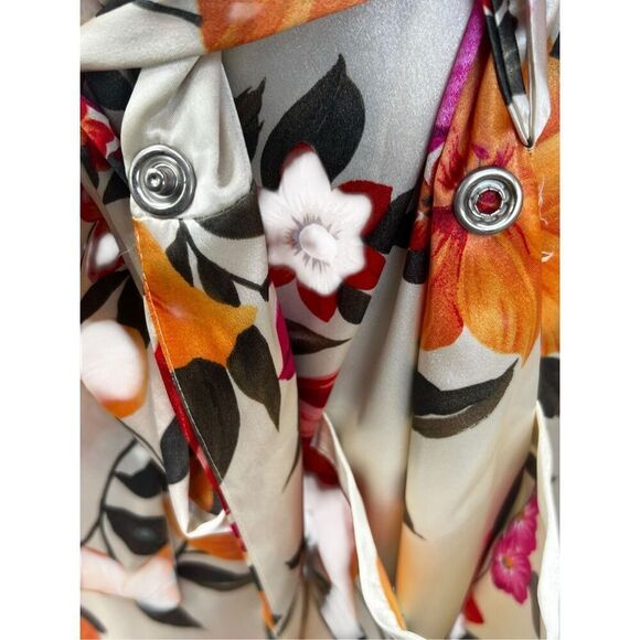 Victoria's Secret vintage Orange Pink Hibiscus Satin Maxi Robe Long Sleeve XS/S - Picture 5 of 7